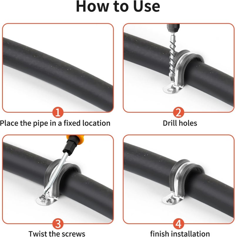 RGFXA 12PCS 1 Inch Cable Clamps, 2 Holes U Bracket Rubber Cushioned Insulated Clamp, Sturdy Clamp Conduits Strap Clamps for Pipe Fixing on Various Surfaces - Image 4